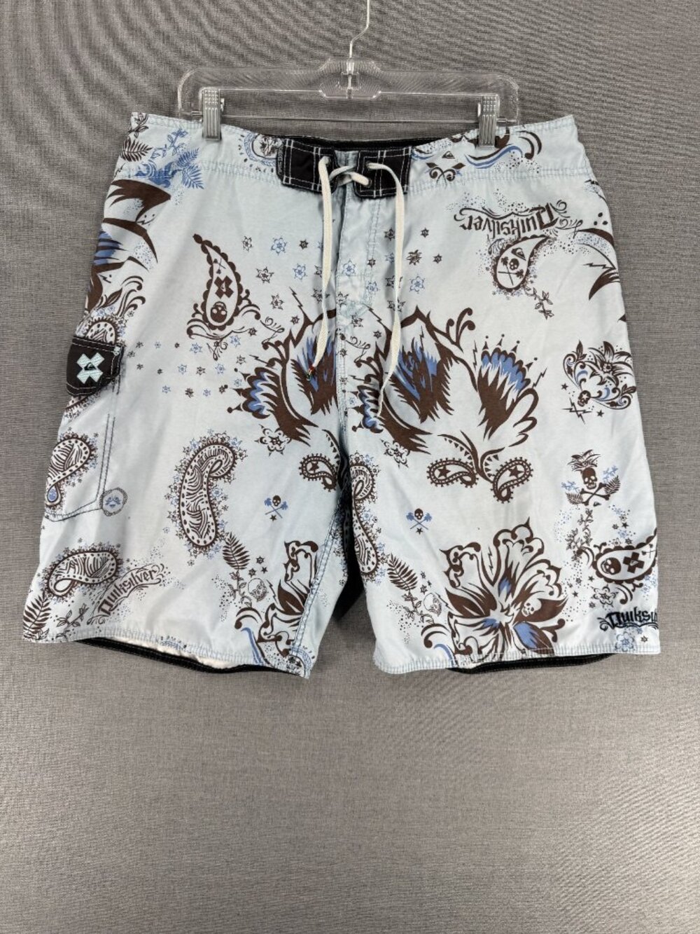 Vtg Quiksilver Board Shorts Mens 36 9" Paisely Bandana Beach Swim Trunks Y2K